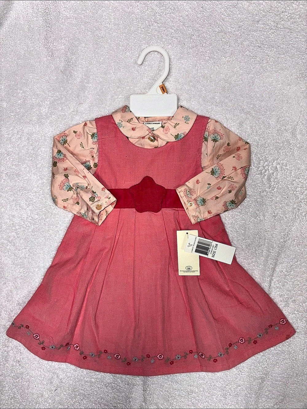 Laura Ashley Floral Shirt and Corduroy Jumper Dress Set Pink 12M nwt